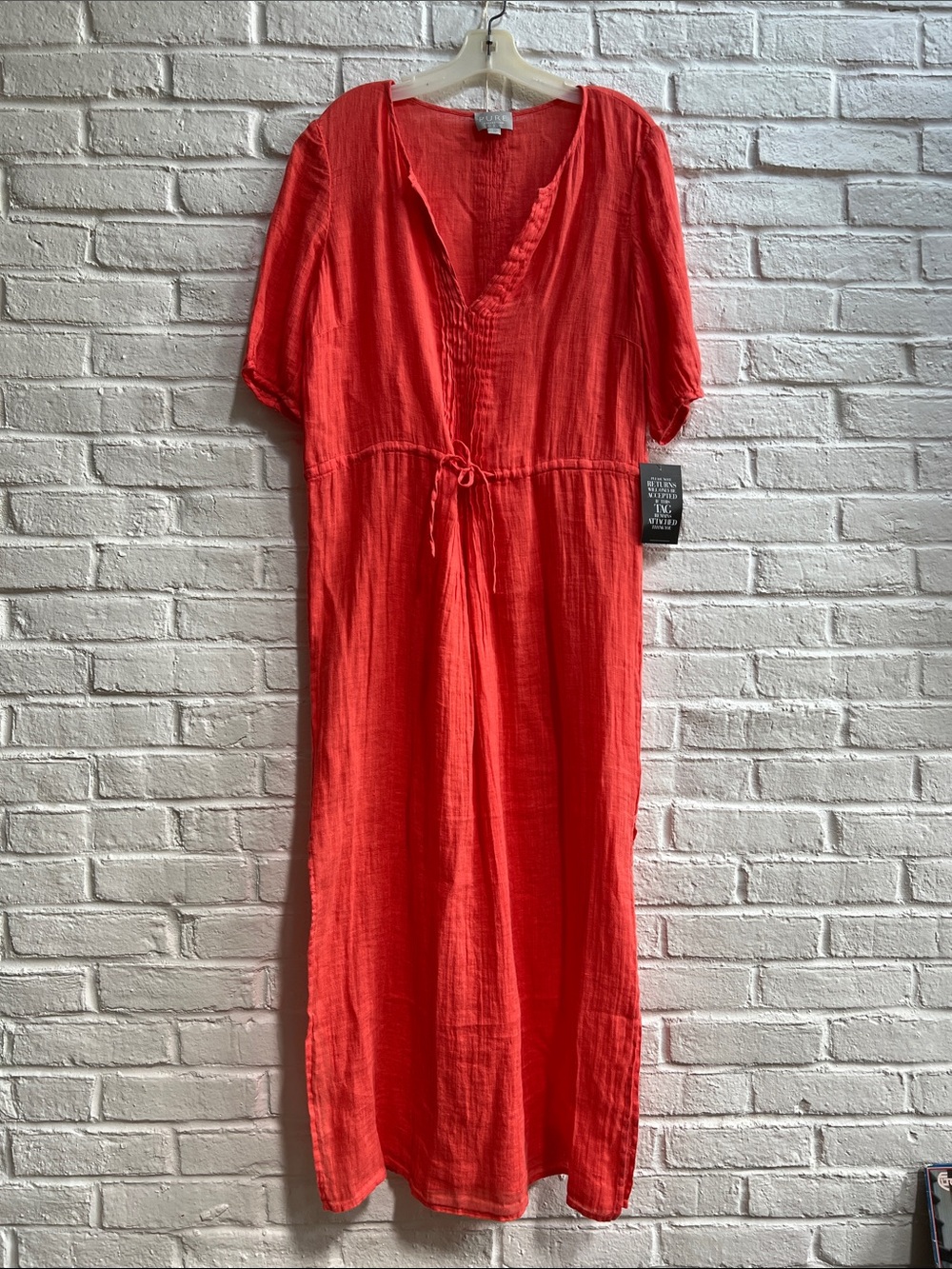 PURE COLLECTION Red Vneck Short sleeve Maxi Dress Dainty Pleats Drawstring waist - Picture 12 of 16